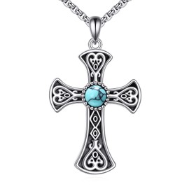JERWLI Cross Turquoise Necklace 925 Sterling Silver Cross Pendant Jewelry Gifts for Men Women