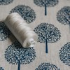 Navy Blue Tree Print on Natural Beige Cotton & Linen
