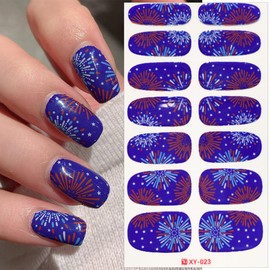 6 Sheets Independence Day Gel Nail Strips 4th of July Nails Polish Stickers Self Adhesive Flag Glitter Star Design Gel Nail Stickers Full Wraps Patriotic Nails Decals for Women Manicure Tips