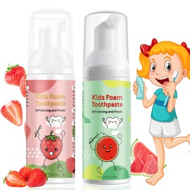 Foam Toothpaste Kids, Toddler Toothpaste with Low Fluoride, Kids Foam Toothpaste for U Shaped Toothbrush Electric Toothbrush, Foam Toothpaste for Children Kids Ages 3 Plus (Watermelon+Strawberry) | VOGSIG