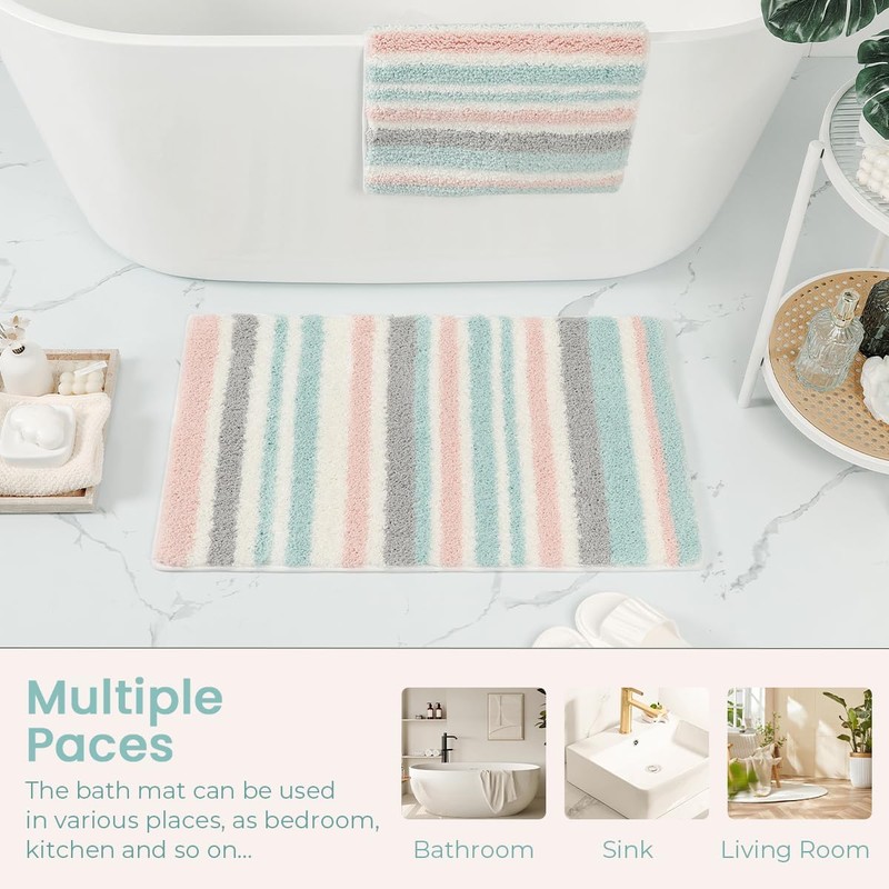 Scandinavian Bath Mat Non Slip Super Absorbent Bathroom Soft Microfiber