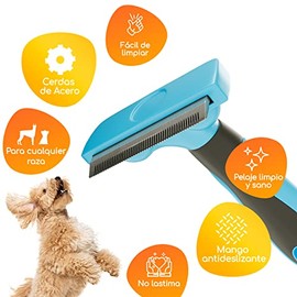 MASCRETTA Deslanador para Perro y Gato con diseño para un Firme y cómodo Agarre. Quita pelos de Perro. Cepillo para Perro, Gato o Todo Tipo de Mascota. Deshedding Tool (Azul, 75mm)