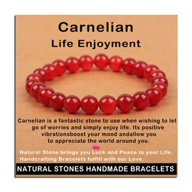 AD Beads Handmade Gemstone Stretch Elastic Bracelet Crystal Healing Reiki Nature's Beauty and Spiritual Essence Unisex (8mm, Carnelian (Life Enjoyment))