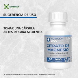 Citrato De Magnesio - 90 Cápsulas 1000 Mg - Nutrición 2000
