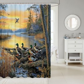 Erosebridal Mallard Duck Shower Curtain,Duck Hunting Bathroom Shower Curtain Sets,Western Cabin Lodge Branches Lake Waterproof Bathroom Curtains,Hunting Bird Animal Bathroom Accessories,72" Wx72 L