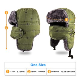 BROTOU Unisex Trooper Trapper Hat, Warm Thick Winter Hats Ear Flap Hat with Windproof Mask for Skiing Army Green