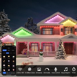 WISELUME 50FT Permanent Outdoor Lights, Smart RGB Color-Changing LED Eaves Lights, Waterproof Exterior Lights for House Trim, App Control, Perfect for Game Day, Christmas, and Daily Lighting