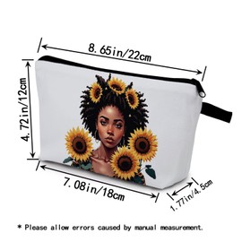 YULUENZE African American Lady Makeup Bag Cute Small Organizer Bag with Zipper Sunflower Black Woman Cosmetic Bag Aesthetic Birthday Present for Women Sisters Friends