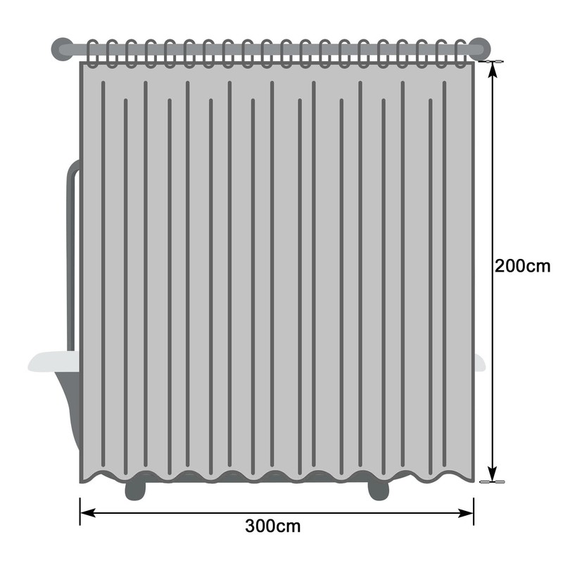 Extra Wide Shower Curtain, 300 x 200 cm, Textile Fabric,