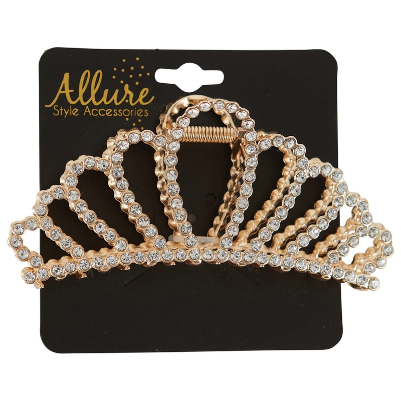 Allure-Pinza de pelo grande con corona dorada y diamantes de
