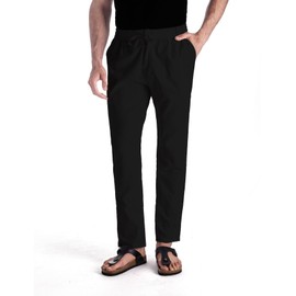 MUSE FATH Men’s Linen Drawstring Casual Beach Pants-Lightweight Summer Trousers-Black-XL