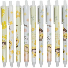Maydahui 12 PCS Cartoon Bees Gel Pen Cute Animal Pens Retractable Priting Flower Pen Black Ink for School Office Party Supplies
