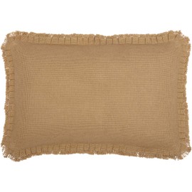 VHC Brands Burlap w Fringed Ruffle Collection 100% Cotton Coordinating Farmhouse Bedding Throw Decorative Accent Cushion Pillow Asstd Sizes, Colors