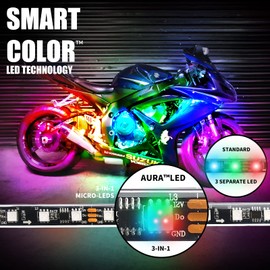 16Pcs Motorcycle LED Strip Lights Kit, RGB+IC Chasing Motorcycle LED Underglow Kit for Harley Davidson Kawasaki Suzuki, 12V Waterproof Golf Cart Underbody Light with APP/RF Control Brake Turn Signal