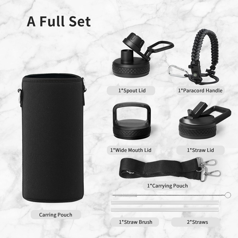 Trebo Water Bottle 64oz with Paracord Handle, Half Gallon Large