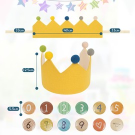 URAQT Birthday Crown for Kids, Reusable Birthday Party Hat Crown with Interchangeable Number from 0 to 9, Happy Birthday Hat, Birthday Party Tiara Headbands Gifts for Boys Girls, Yellow
