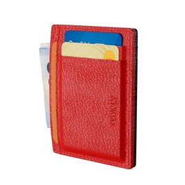 Cartera de Piel para Hombre/Tarjetero Minimalista de Piel. Billetera con clip de Piel Slim Unisex. Delgada y Elegante. Carteras para caballero en Color Negro, Rojo, Café y Beige (Rojo)