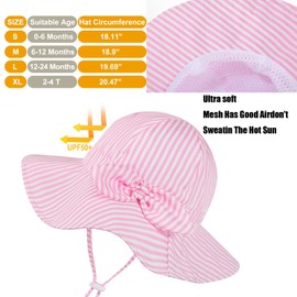 Baby Girl Sun Hat Toddler Beach Hats with UPF 50+ Protective Infant Summer Hat with Wide Brim Baby Girls Bucket Hat Swim Hat (US, Age, 6 Months, 12 Months, Blue Stripe with Bow)