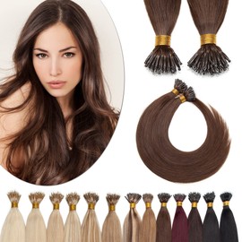 SEGO Nano Tip Hair Extensions Real Human Hair Balayage Beads Pre-bonded Seamless Highlight Hair Extensions for Women 1g/strand 50g/pack -18 Inch /4 Medium Chocolate Brown