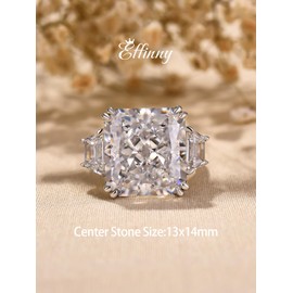 Effinny 10ct Luxurious Crushed Ice Radiant Cut Three Stone Engagement Ring,Big CZ Simulated Diamond 925 Sterling Silver Promise Ring for Wedding,Daily,Travel, Sterling Silver, Cubic Zirconia