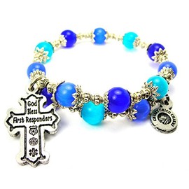 ChubbyChicoCharms God Bless First Responders Cats Eye Wrap Bracelet in Blue