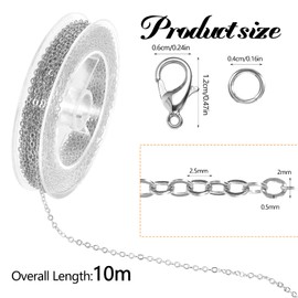 Oruola 32.8ft Chains for Jewelry Making, Silver 2mm Chain for Jewelry Making,Necklace Chains for Jewelry Making with 20Pcs Lobster Clasps 100Pcs Jump Rings,DIY Craft Chain Bulk