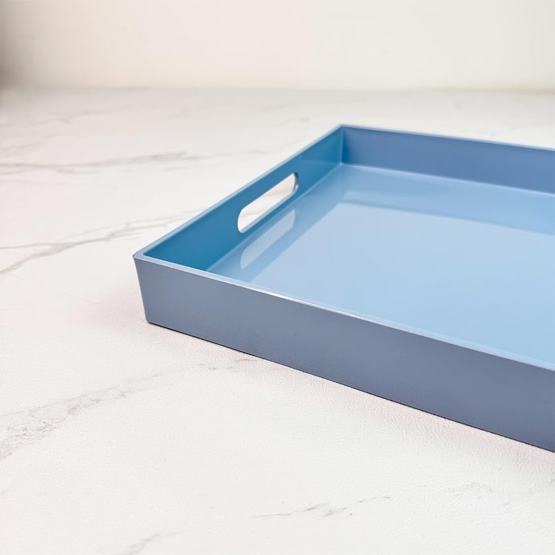 Umisriro Light Blue Decorative Tray, Rectangular Large Serving Tray with