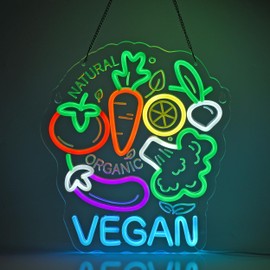 JOMOBUTY Vegan Neon Sign, Neon Lights Hanging Wall Art Decoration for Business Restaurant Shop Store Bar Cafe Party Home Decor, USB Powered Ultra Bright Dimmable,14.57×12.6inches