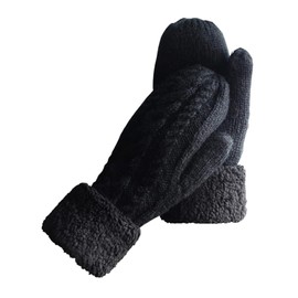 Women's winter warm gloves, comfortable knitted thick mittens, soft lined cold weather accessory gift (Black, One size)