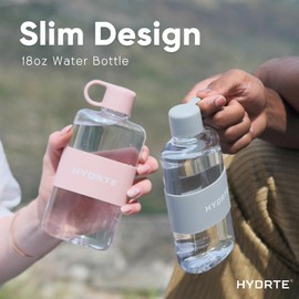 Hydrte Slim Water Bottle│Mini Water Bottle For Travel│Flat Water Bottle Design│Cute Water Bottles│Small Water Bottle For Purse or Travel - 18oz Capacity (Champagne Pink)