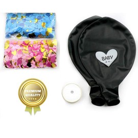 Confetti Girl or Boy Balloons for Baby Gender Reveal Party, Baby Shower, Party Decoration, 2 XXL Large Black Balloons