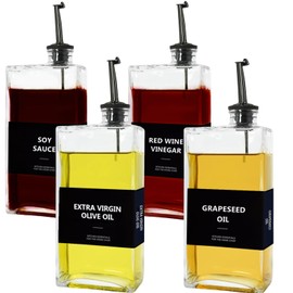 BIKALAN Olive Oil Dispenser Bottle for Kitchen, Coffee Syrup Dispenser - Elegant & Classy Olive Oil Bottles for Kitchen - Glass Cooking Oil Dispenser, Container, Cruet (Black*4, 500 Milliliters)