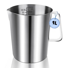 WJMY Measuring Jug 1L Stainless Steel, Metal Measuring Cup with Handle, with Ounce and ML Scale, Food Grade 304 Stainless Steel, for Milk Jug, Coffee Pot, Ice Bucket, Dishwasher Safe, Silver (1000 ml)