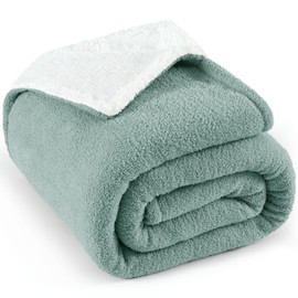 LONG CREATE Ultra Soft Sherpa Fleece Blanket 90"X 90" Queen Size, 480GSM Big Cozy and Warm Knit Throws for Winter, Fuzzy and Plush Reversible Thick Blankets for Couch Bed Sofa, Sage Green