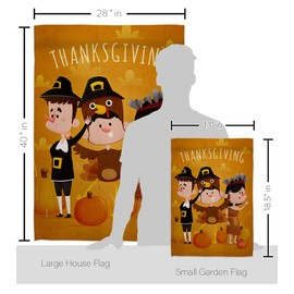 Angeleno Heritage Pilgrims Thanksgiving Garden House Flag Kit Fall Turkey Give Thanks Gobble Pumpkin Season Autumntime Cornucopia Decoration Banner Small Yard Gift Double-Sided, Made in USA