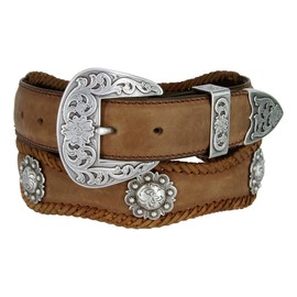 Western Fort Worth Men's Saddle Berry Conchos Scalloped Belt 1 1/2" Wide