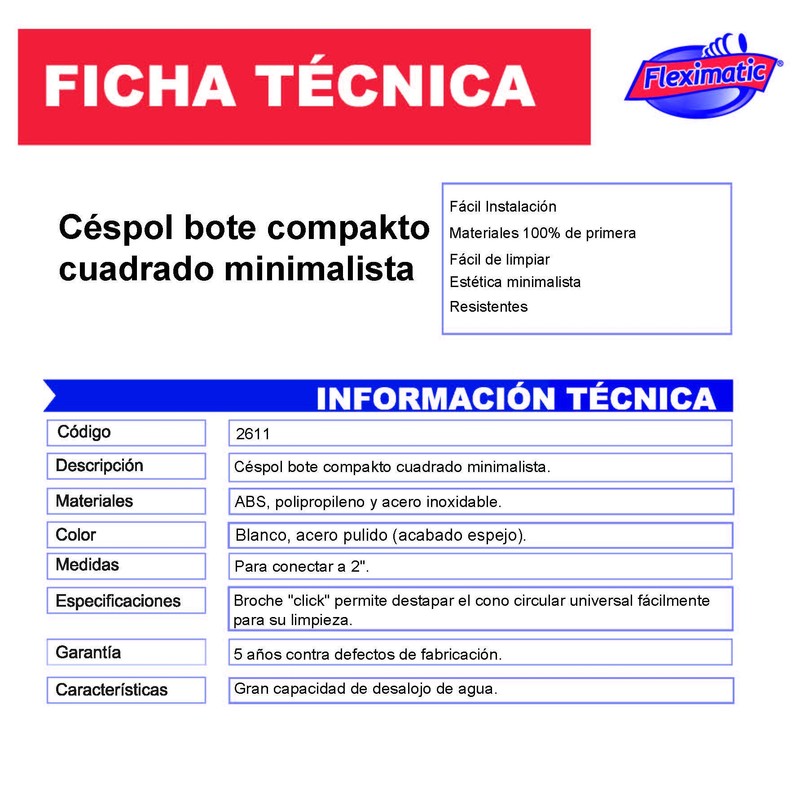 Fleximatic 2611 Céspol bote compakto cuadrado minimalista