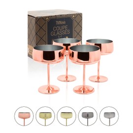 TMNOVO Cocktail Coupe Glasses, Espresso Martini Glasses Set of 4, Stainless Steel Champagne Cocktail Glasses & Mug Cups, 15 oz Mirrored Copper Martini Glass Gift Set