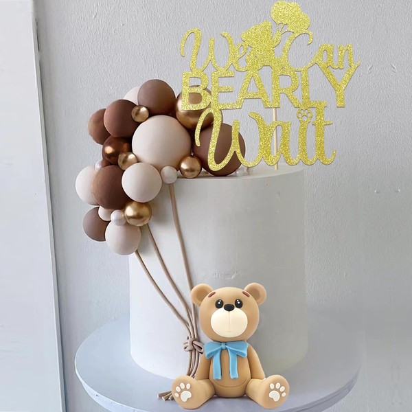 29 decoraciones de pastel de oso con texto en inglés "We Can Bearly Wait" para decoración de fiesta de baby shower