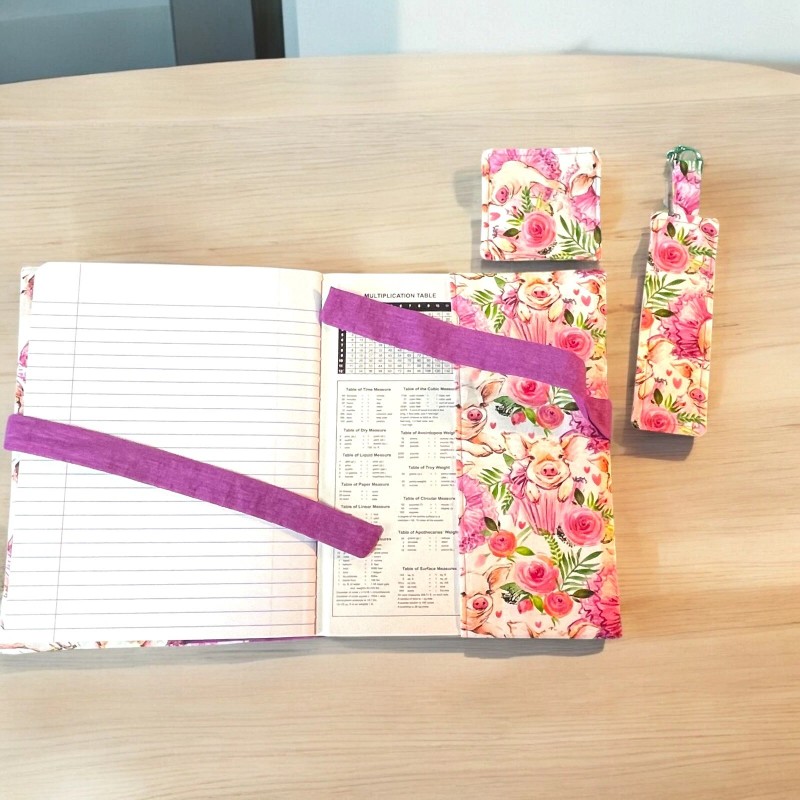 Fabric Covered Notebook Composition Book Cover, Lanyard & Corner Page