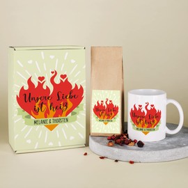 Herz & Heim® Tea Gift Set for Lovers – Our Love is Hot – with Name of Your Choice