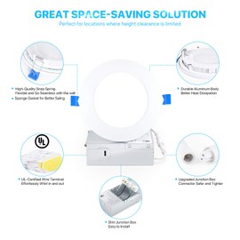 Ensenior 16 Pack 4 Inch Ultra-Thin LED Recessed Ceiling Light with Junction Box, 2700K Soft White, 9W 75W Eqv, Dimmable Downlight, 750LM High Brightness - ETL and Energy Star Certified