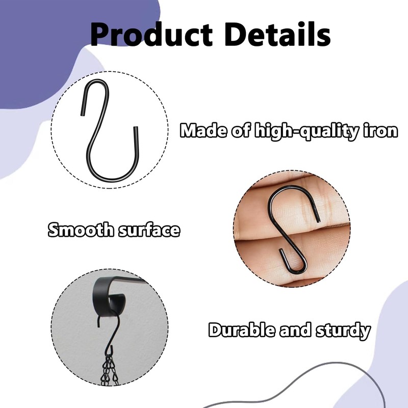 20PCS Mini S Shaped Hooks - Black Stainless Steel, Heavy