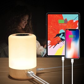 Taipow Bedside Lamp with 4 USB Charging Ports, LED Table Lamp Touch Dimmable Bedroom, 7 Colours and Memory Function, Soft Bright Light for Bedroom, Office, Children (Euro Plug)