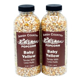 Amish Country Popcorn | 2 - 14 oz Bottles | Baby Yellow Popcorn Kernels | Old Fashioned with Recipe Guide (2 - 14 oz Bottles)