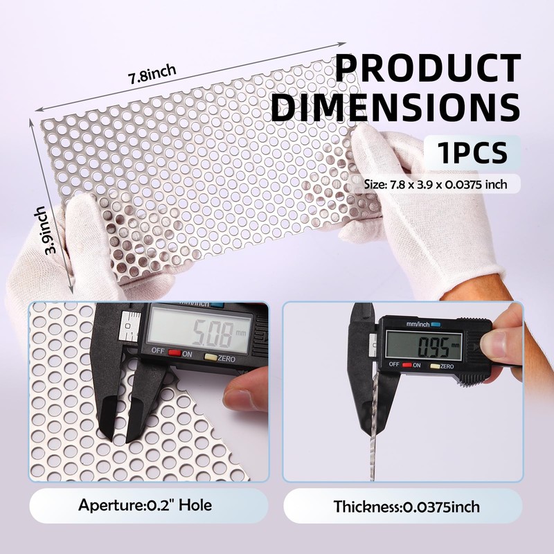 2PCS Perforated Metal Sheet 7.8x3.9inch，Expanded & Perforated Sheets with 0.2"