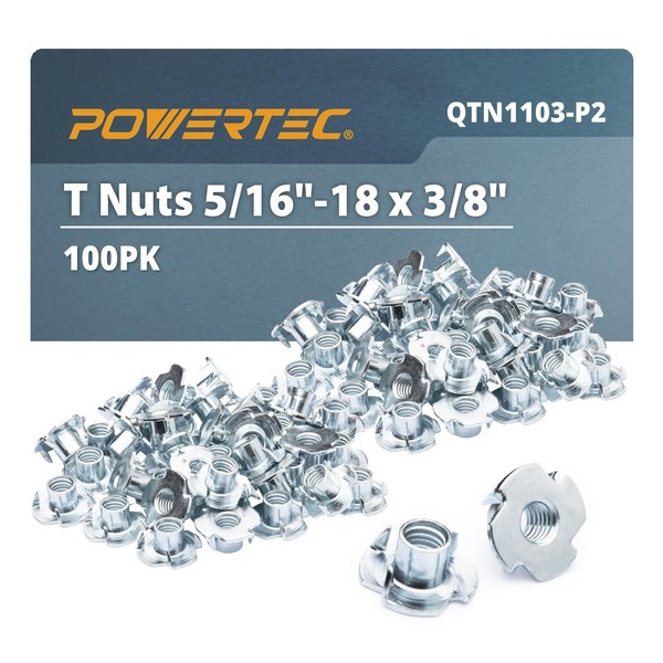 POWERTEC QTN1103-P2 5/16-18 T Nuts 100 Pcs | 4 Pronged