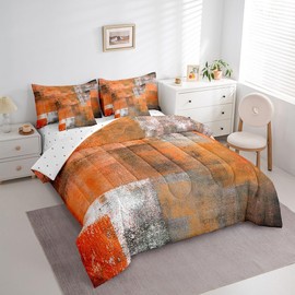 Erosebridal Orange Grey Comforter Set Full,Watercolor Ombre Bed in A Bag for Women Men,Oil Painting Bedding,Vintage Minimalism Reversible Bed Sets with Sheet Set,7 Piece Bedroom Decor