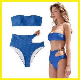 Women's Two-Piece Beach Bikini Summer Swimwear Vacation Pool Look LD-969 Belly Chain Bikini/Emerald Blue/L 3ea