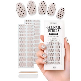 Gel Nail Strips 44Pcs, No UV Light Needed Gel Stickers, Pre-Cured Nail Polish Stickers for Women Salon Quality, Chip Resistant,Polish Wraps Long Lasting, Easy Apply & Remove (Pink Polka Dot)